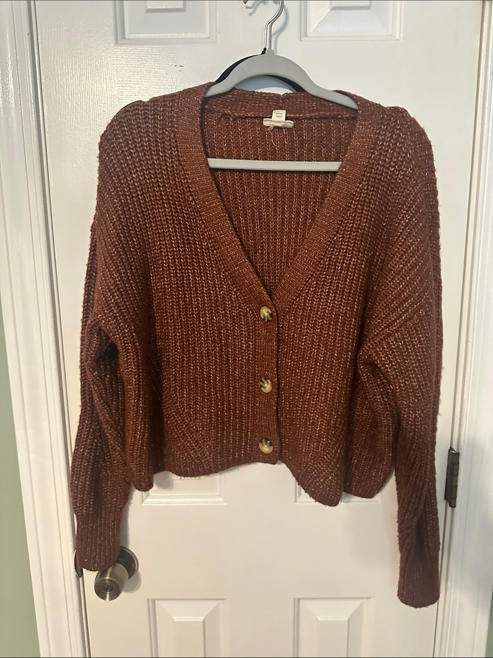a.n.a Rust Brown Ribbed V-Neck Button Cardigan - Picture 6 of 8